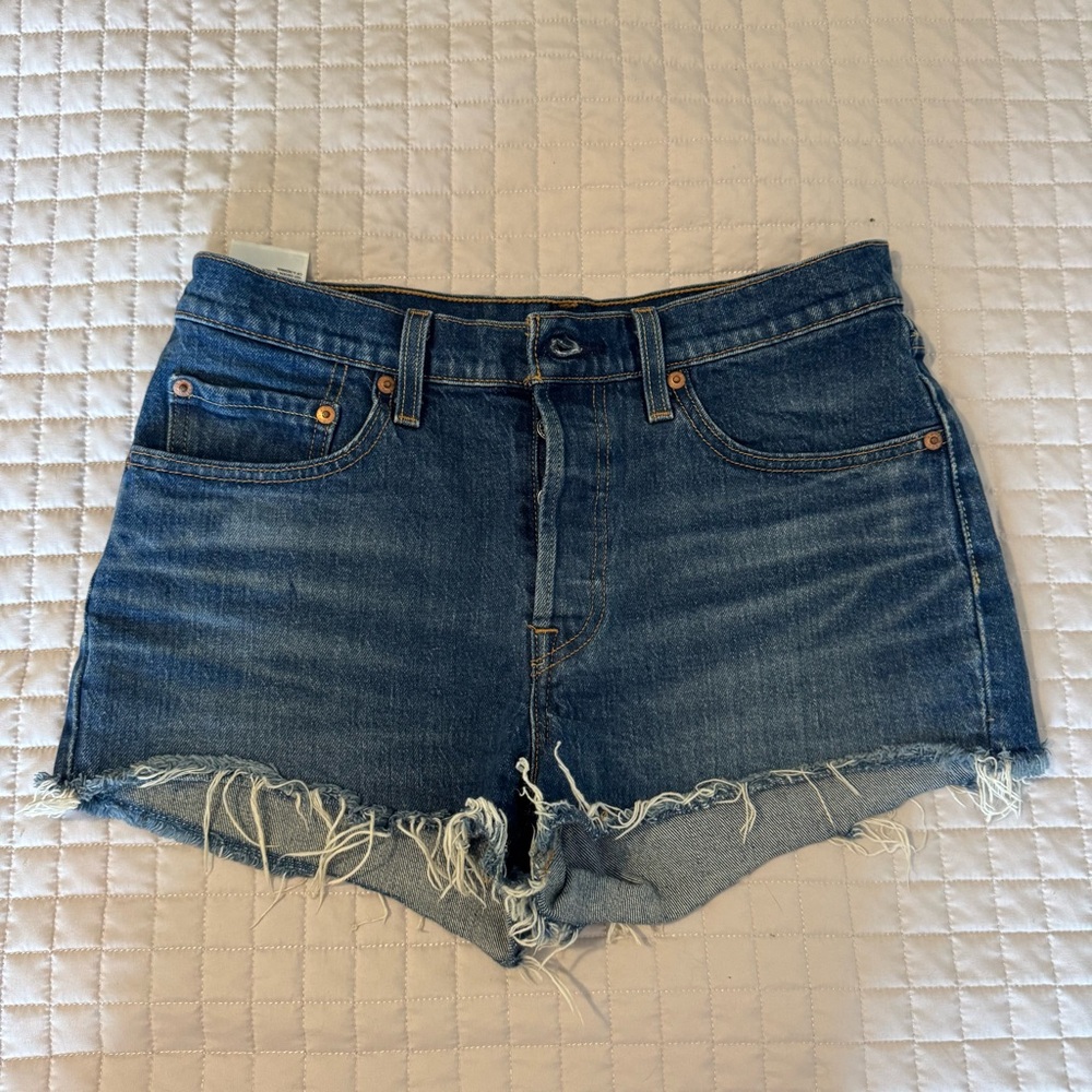 Levi's Dark Blue Distressed Jean Shorts